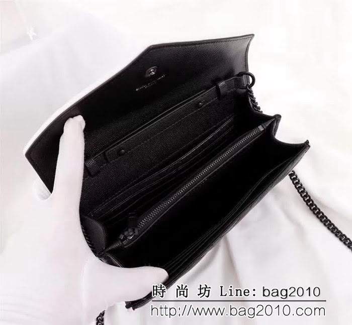 YSL聖羅蘭 黑白配魚子醬牛皮V紋刺繡 鏈條單肩斜挎包 26813 YAS1039